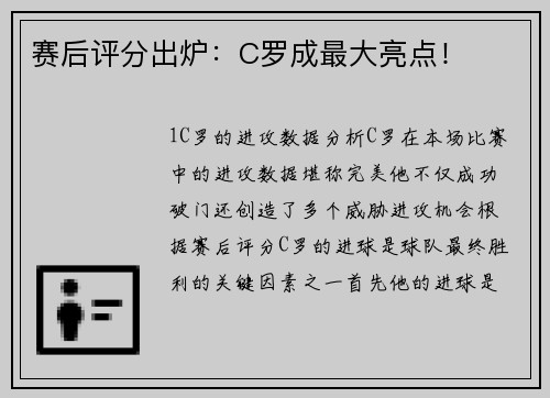 赛后评分出炉：C罗成最大亮点！